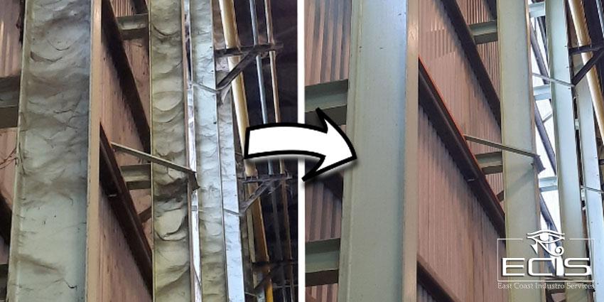 Before and After representation of factory Cobweb Cleaning at 12 meters high