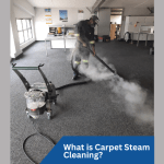 Technician Cleaning a Carpet using Steam with the dirt visible in the recovery tank