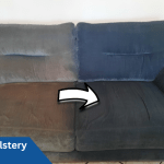 Before & After representation of a dirty couch that has had upholstery cleaning